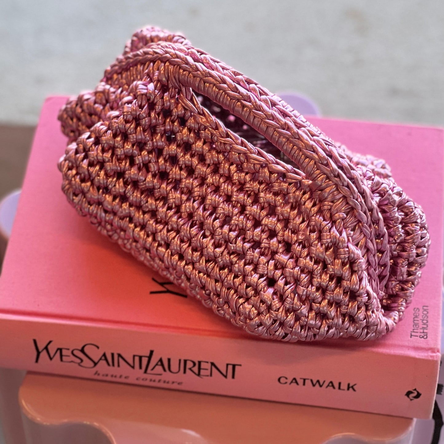 Metallic pink Cleo clutch